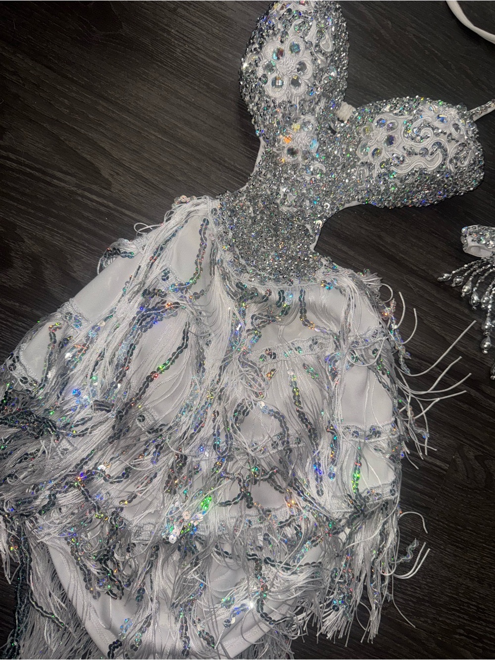 Sparkling White Sequin Fringe Mamba Dress - Picture 4 of 6